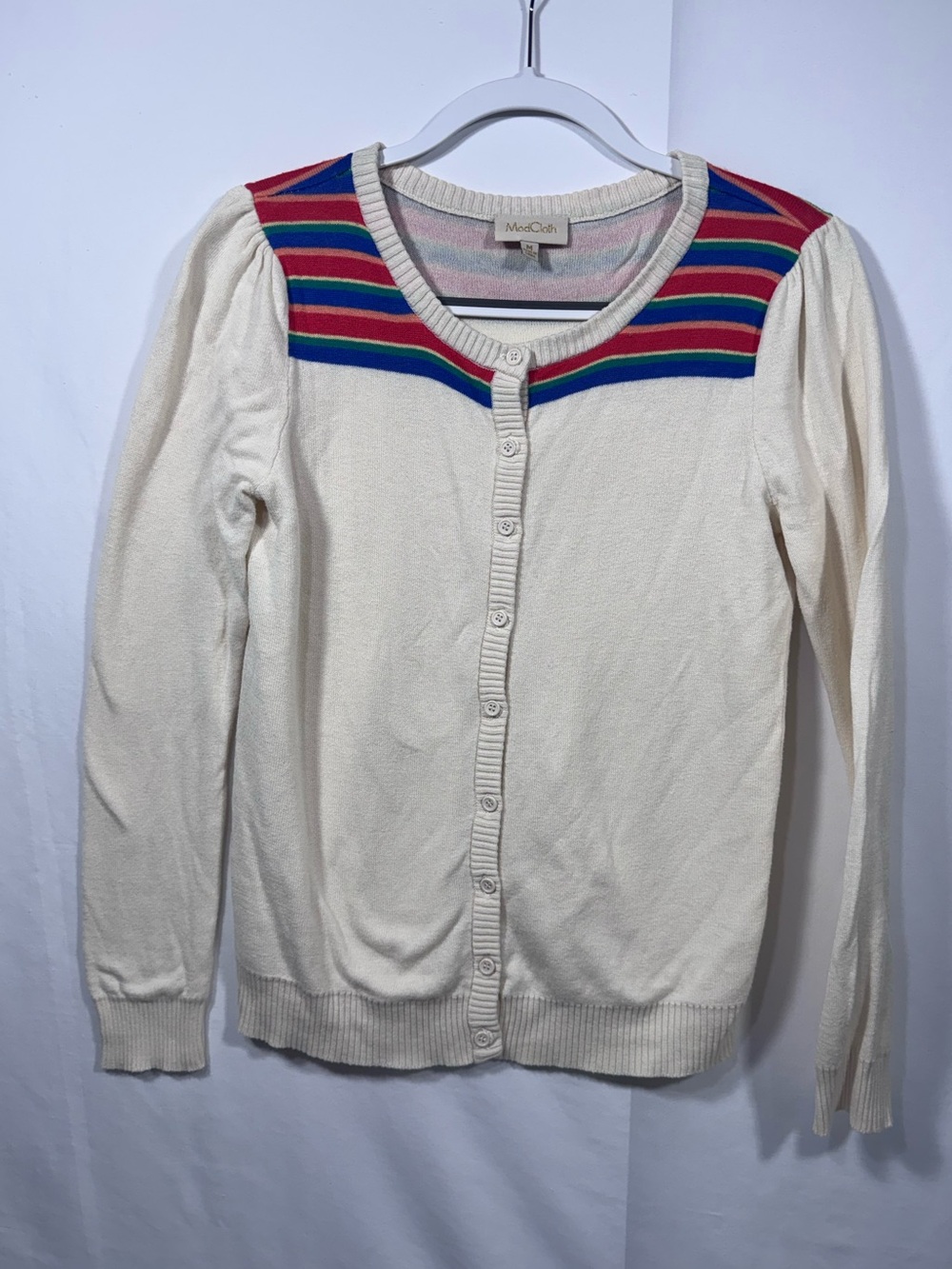 ModCloth Cream Rainbow Stripe Yoke Cardigan